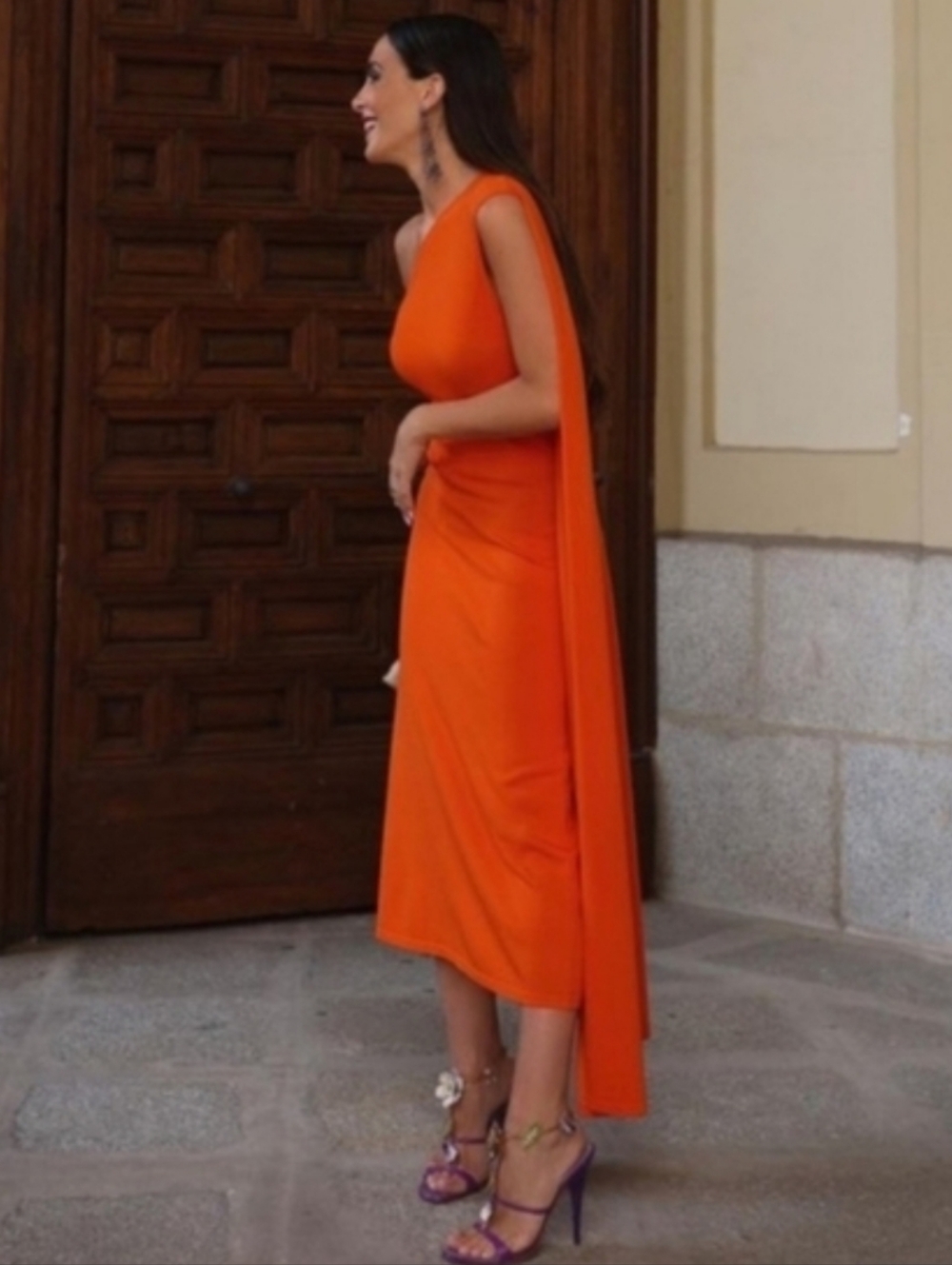 ZARA LONG KNIT CAPE DRESS ORANGE SIZE M - Picture 5 of 15